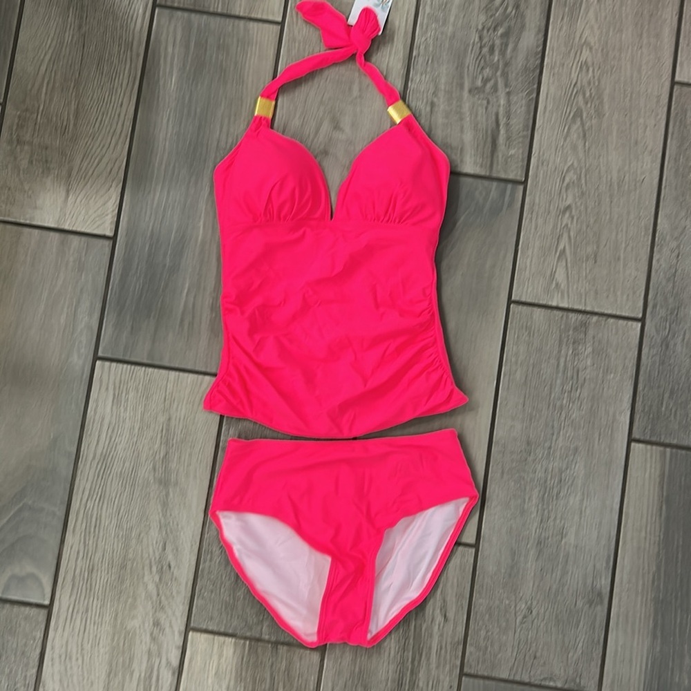 B2prity Women's Mint Halter Tankini Swimsuit Tummy Control Two Piece Suit V Neck - Picture 4 of 6